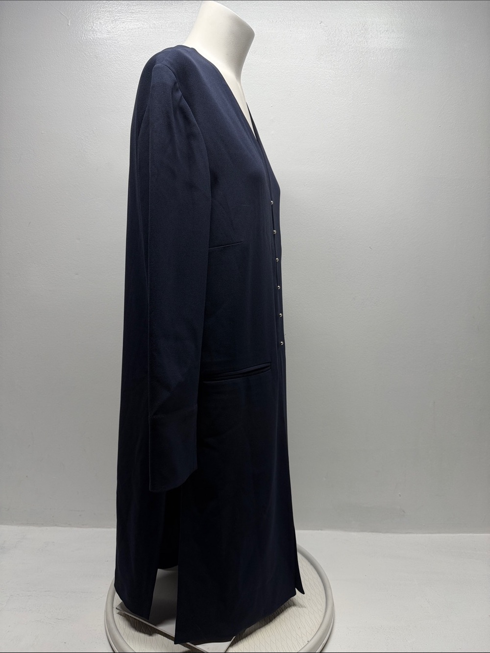 MM LaFleur Blazer Long Jacket Coat Long Sleeve V Neck Pockets Navy Blue Small - Picture 3 of 8